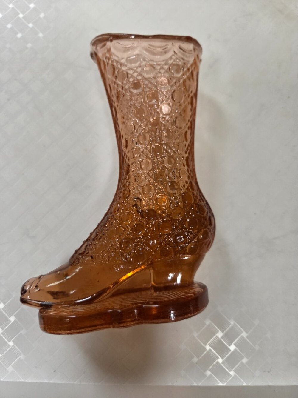 vintage amber colored glass boot bouquet holder